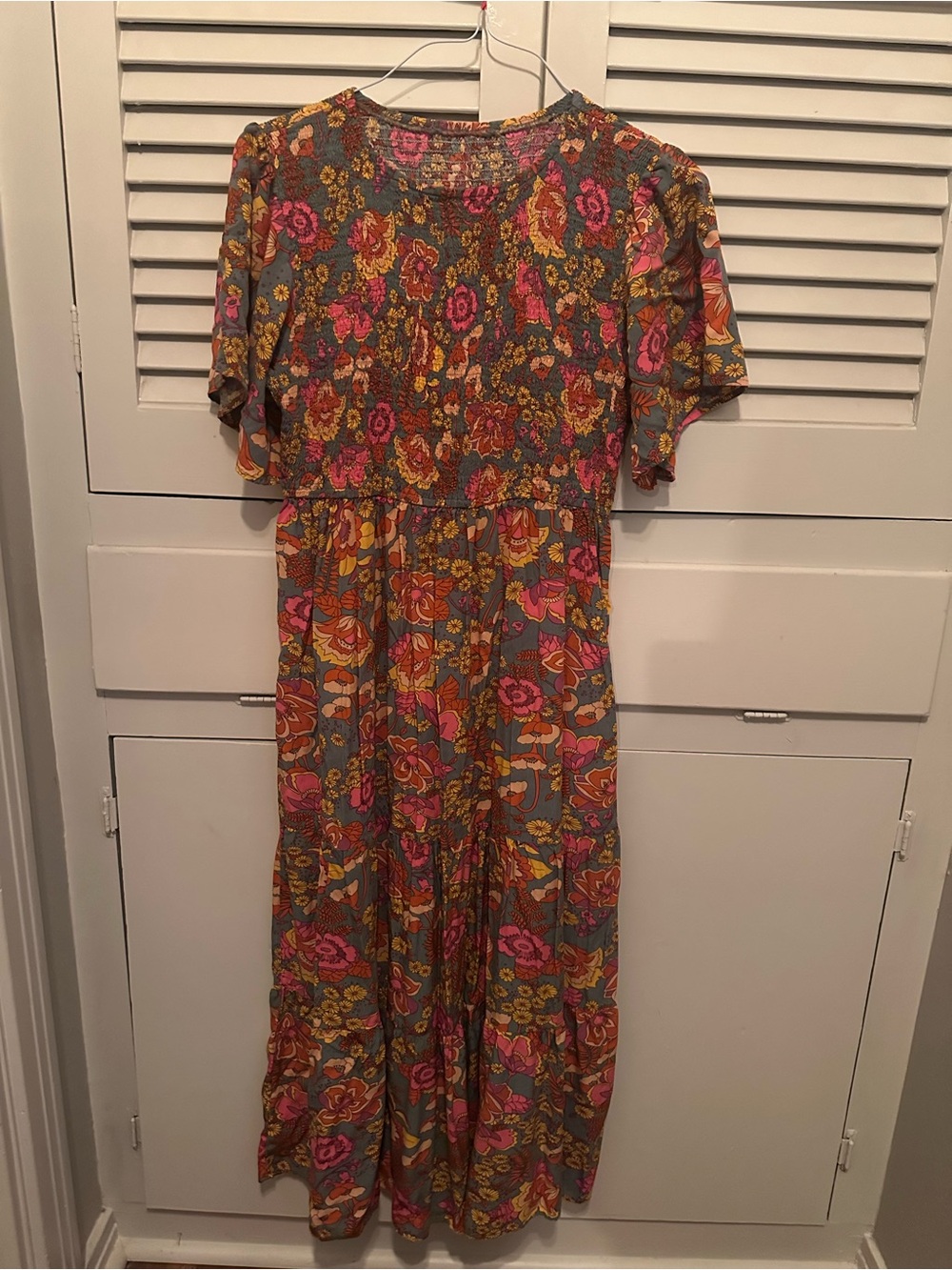 Floral Midi Dress in Pink & Mustard